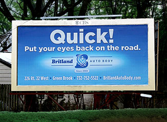 Billboards like this can be located opposite traffic light for an auto body shop. Get the best ROI on outdoor advertising